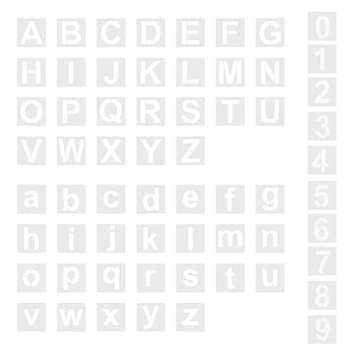 Fousenuk 62 Piezas Plantilla Letras, Stencil de plástico Letras y Numeros 5 Pulgadas/10CM, Plantillas de Alfabeto para Manualidades, Pintura Pulverizadora, Dibujo Diario, álbum de Recortes