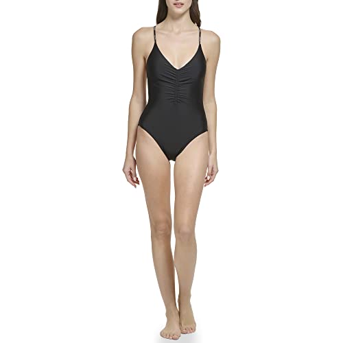 Calvin Klein Women's Standard Tie Back Logo Straps One Piece Swimsuit