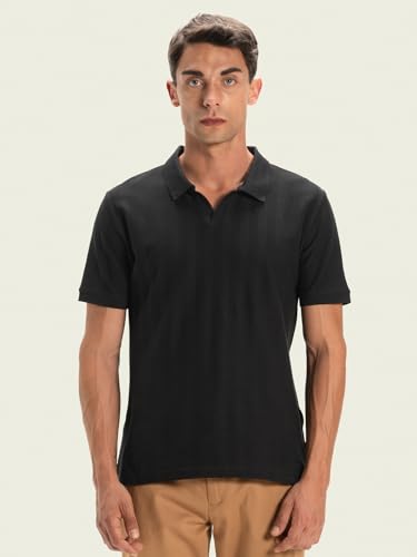 Image of DAMENSCH Men Rich Pique, Statement Textured, Body-Cooling All Degree, Premium Cotton, Herringbone Texture Johnny Collar Polo T-Shirt