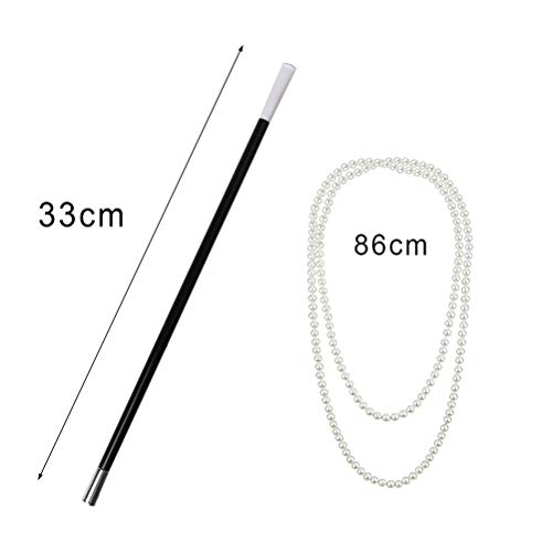 nuoshen 5 Pieces 1920 Accessories Set, 1920s Fashion Flapper Headband Cigarette Holder Long Gloves Pearl Necklace Great Gatsby Accessories for Women(Black) - Image 3
