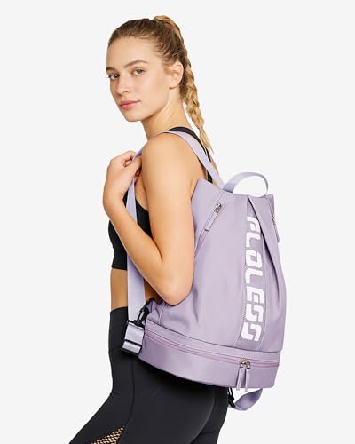 Image of Gym Backpack for Women with Shoe Compartment, Sport Backpack Casual Daypack for Girls, Small Cheer Bag Outdoor Leisure with Toiletry Bag, Purple