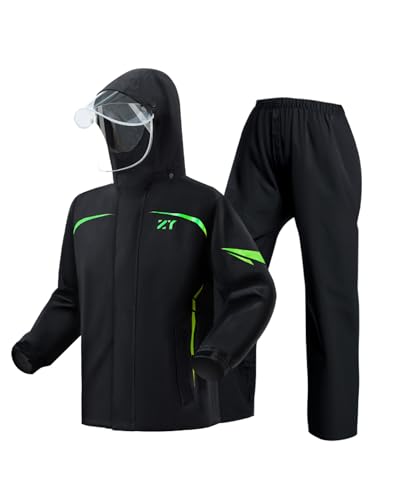 Men's Waterproof Rain Suit Rain Gear Jacket and Pant Outdoor Packable Lightweight Breathable Hooded Raincoat