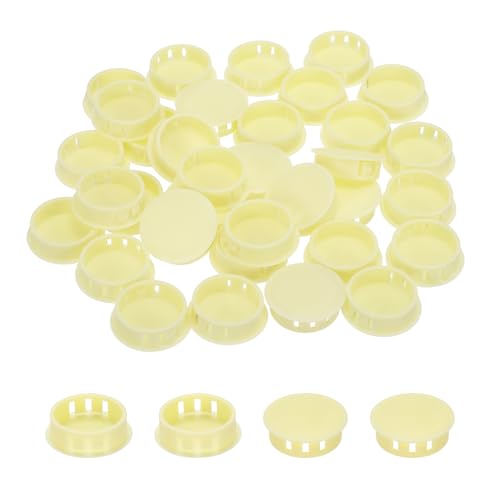 Image of MECCANIXITY 64PCS 32mm(1 1 /4 inch) Beige Plastic Hole Plugs, Flush Type Panel Hole Plugs Insert End Caps for Locking Hole Tubes Furniture Cabinet