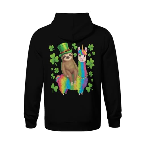 Kids Funny St Patricks Day Sloth Riding Llama Unicorn Boys Girls Lightweight Kangaroo Pocket Fleece Hoodies3