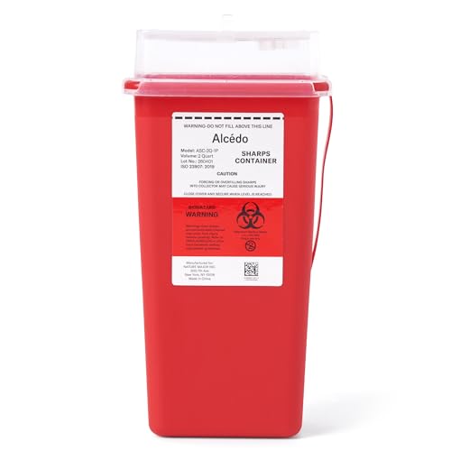 Image of Alcedo Sharps Container for Home Use 2 Quart (1-Pack) | Biohazard Needle and Syringe Disposal | Small Portable Container for Travel and Professional Use