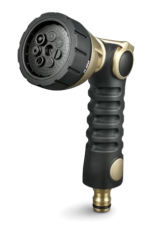 rainfactory Düse für Gartenschlauch [Sprühkopf mit 7 Modi] Gartenbrause mit kühlender Funktion | Brause inkl. Schnellanschluss mit Messing-Adapter | Ideal für Garten & Auto | Rostfreie Handbrause