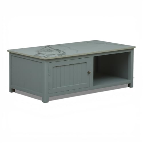 Image of Solid Wood Madrid Centre Table with Premium Sintered Stone Top for Living Room | Wooden Coffee Table | Premium Acrylic Silver Grey Finish | 110 x 60 x 40 cm