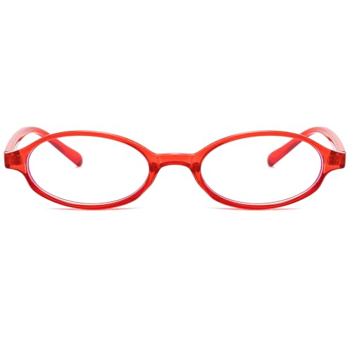 Breaksun Retro Small Oval Glasses for Women Men 90s Small Face Blue Light Eyeglasses Cosplay Y2K Fake Glasses (Red)