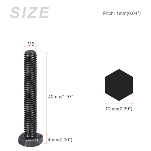 Image of METALLIXITY Hex Bolts (M6-1x40mm) 20Pcs, 8.8 Grade Carbon Steel Fully Threaded Black Oxide, Coarse Thread UNC Hex Head Screw Bolt - for Furniture Repair