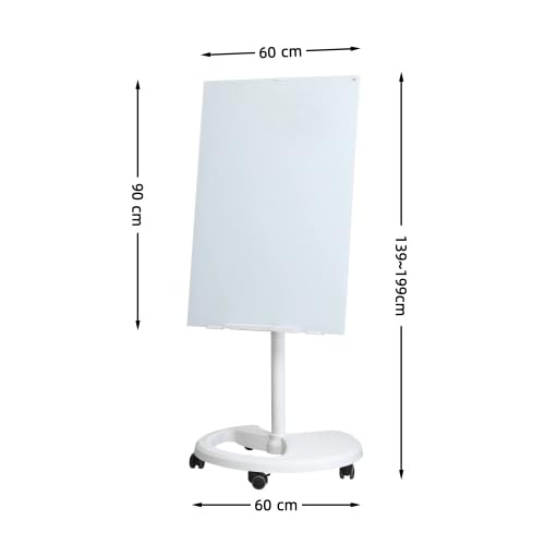 Magnetisches Whiteboard 90x60 cm – Höhenverstellbares Whiteboard auf Rollen mit Glasoberfläche, magnetisch – Mobiles Whiteboard für Büro, Homeoffice, Schule – inkl. Marker, Magnete, Radierer