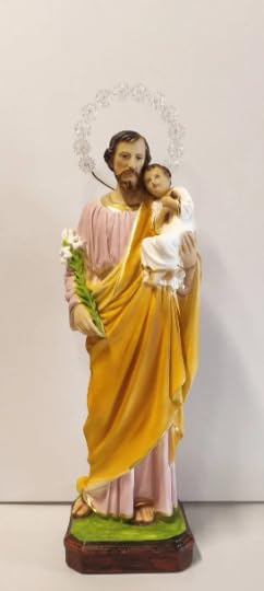 Generico ArteSacraCaravaggio Statua di San Giuseppe, in resina cm 50 (19,68 inches), cm 58 con aureola luminosa, per interni ed esterni, decorata a mano, produzione artigianale italiana