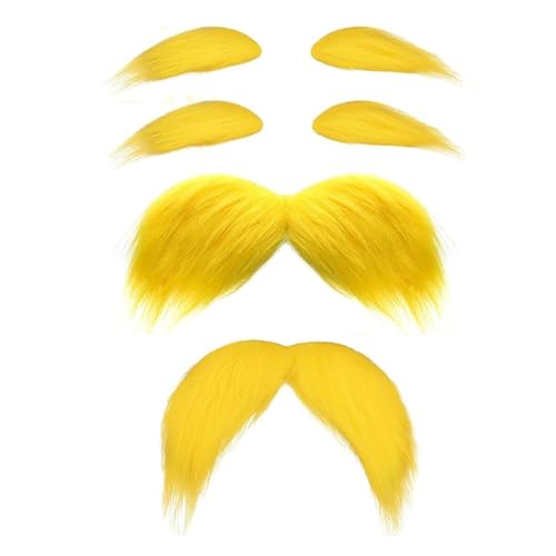 Orivin Set di 2 barba gialla per costume - Baffi e sopracciglia adesivi per travestimenti, feste e cosplay di Lorax