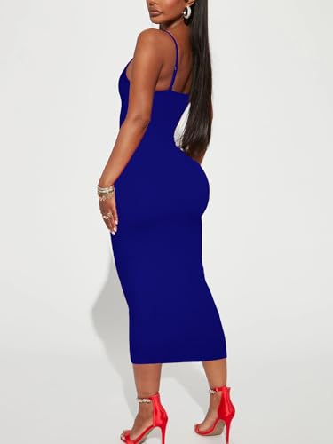 Image of Women's Midi Bodycon Tight Dress - Spaghetti Strap Summer Casual Leopard Cheeath Print Club Party Long Fitted Slip Dresses