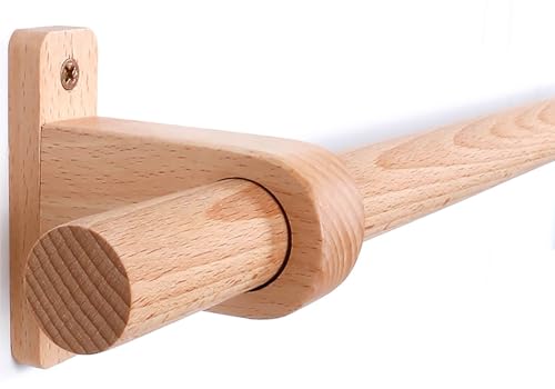 Barra Cortina Madera de Haya | Ecológica, Silenciosa y Duradera | Varilla Simple con Montaje Lateral | Ideal para Salas, Dormitorios, Cocinas y Comedores(100 cm (2 Brackets))