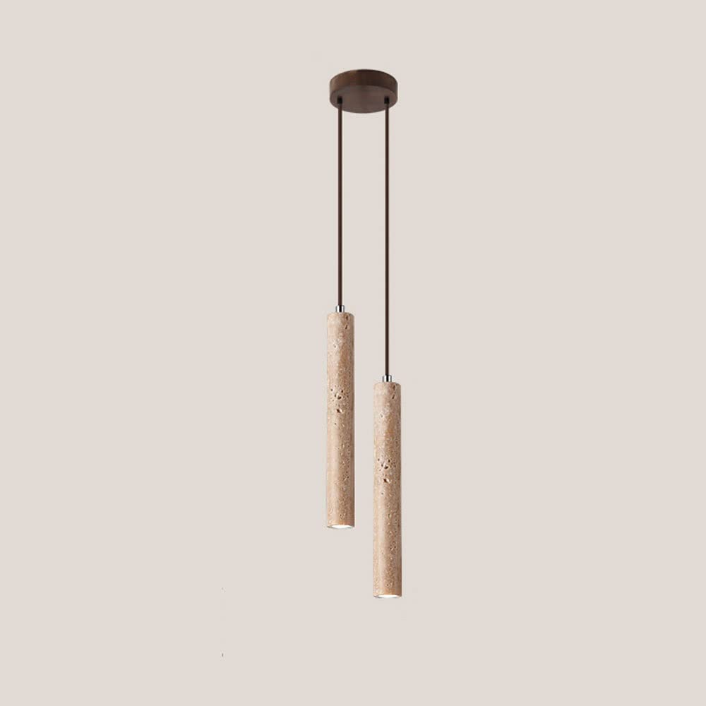 LYMSXAZOU LED Wabi-sabi Style Chandelier in Yellow Travertine on Wood Chassis - Minimalist Longline Lamp for Living Room, Bedroom, B&B & Small Spaces