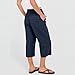 Kenvina Capris Linen Pants for Women Summer Casual Loose Drawstring Elastic High Waist Straight 2026 Beach Cropped Trousers Navy