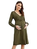 umstandsmode kleid langarm 【Produktmerkmale】: Dieses Nachthemd mit klassischem Nachtwäschestil, langen Ärmeln, solider Farbe, Nachthemden mit V-Ausschnitt, Schlafhemden, ultraweichem und bequemem.