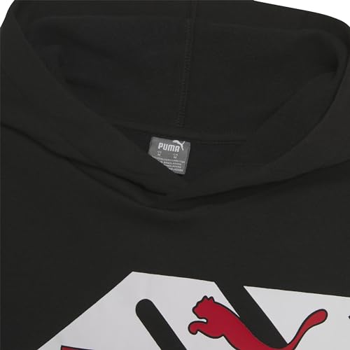 PUMA Boys' Logo Pullover Hoodie, Fleece Sweatshirt, Large Front Pocket, Black/Red, S3
