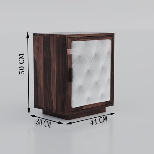 Image of DRIFTINGWOOD Solid Wood Dolvi Bedside Table | Wooden Bed Side Tables | Nightstand Side Table for Bedroom | Nigh Stand End Table with Upholstery Front| Walnut Finish