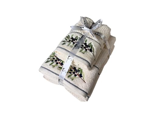 Image of SENSES By Riba Cotton Embroidered Towel Set, 550 GSM Soft & Absorbent, Antimicrobial, Oeko-Tex Certified | Ideal for Home & Gifting, Pack of 4 (2 Bath 27 inchX50 inch + 2 Hand Towels 16 inchX26 inch) - Style 17