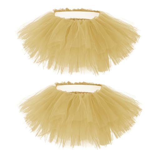 Zando 2 Pack Gold Tutu for Women Adults 5 Layers Tulle Tutu Skirts Fluffy Halloween Costume Cosplay 80s Party Elastic Girls Ballet Dance Teens Running Birthday Holiday Dress-up