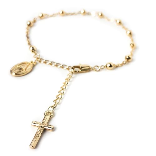 Stunning Catholic Rosary Bracelet for Women with Our Lady of Graces Medal and Cross Crucifix Charm, 14K Gold Plated, Adjustable - Dainty Elegant Religious Jewelry Gift3