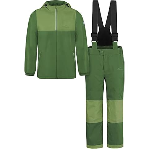 normani Kinder Winter Set - wasserdichte Ski Winterhose mit Hosenträgern und Winterjacke Schneeanzug Ski Set für Jungen und Mädchen Farbe Oliv Größe 158-164 Cover