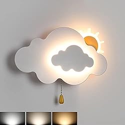 Lamparas Habitacion Bebe Blanca Apliques de Pared LED niños nube con interruptor de extracción, 7W, luz de pared regulable Habitación de Infantil, Dormitorio lámpara de pared de Cabecera interior para habitación de bebé,Blanco