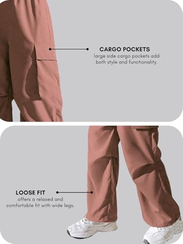 Image of GRECIILOOKS High Waist Cotton Trousers for Women - Flared Parachute Pants with Side Pockets | Casual Travel Cargo Pants