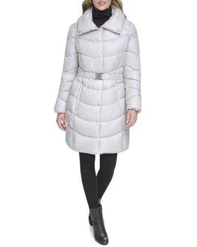 Kenneth Cole Women's Longline Puffer Jacket, Silver, Small