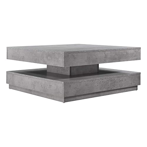 [en.casa] Table Basse avec Plateau Tournant Panneau de Fibre de Bois Gris Béton 76 x 76 x 38 cm