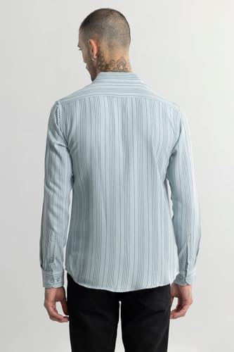 Image of SNITCH Men Casual Shirt | Slim Fit Full Sleeve Spread Collar Vertical Stripe Design | Premium Rayon Blend & Textured Fabric for College & Everyday Wear