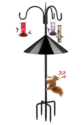 FEED GARDEN Heavy Duty Shepherds Hook Squirrel-Proof Bird Feeder Pole 92 Triple Hooks 5-Prong Base & 19 Baffle for Outdoor Feeders & Plants