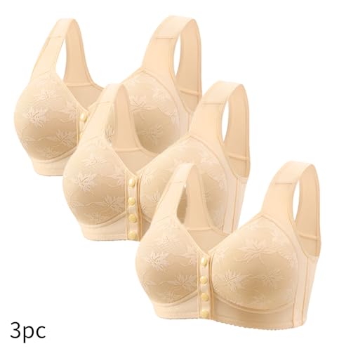 3 Pack Daisy Bras for Older Women No Underwire Front Closure Push up Bra Soft Floral Print Everyday Sleep Bralettes2