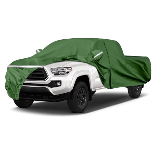 Image of BOSSTONE Car Cover Custom Fit for Toyota Tacoma Crew 6ft 2005-2024, Waterproof All Weather for Automobiles Full Exterior Cover Rain Sun Snow Protector with Door Zipper (Green)
