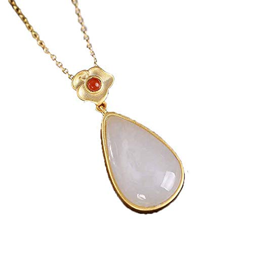 Hetian Jade Blanc pendentif goutte d'eau en argent 925, le cadeau idéal pour femme