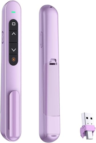 Image of rts 2-in-1 USB Type C Laser Light Pointer Wireless Presenter for Presentation Clicker Slide Changer, USB Power Point Remote Control Pen for Presentations RF 2.4GHz, Mac, Computer, Laptop Purple