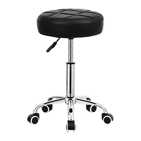 KKTONER Round Rolling Stool Chair PU Leather Height Adjustable Shop Stool Swivel Drafting Work SPA Medical Salon Stools with Wheels Office Chair Black Cover