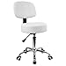 KKTONER Taburete Redondo Giratorio Cuero de PU Almohadilla para el pie Ajustable Silla de Dibujo de Trabajo de Altura a Espalda Ajustable (Blanco)