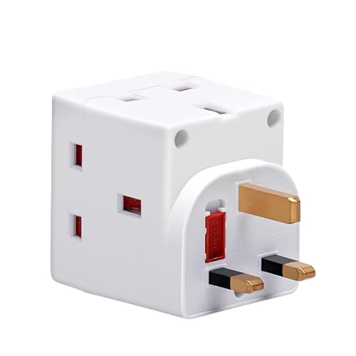 Double Dragon 3 Way Plug Adapter UK 3 Pin Plug Adapter 3 Way 13Amp Wall Socket Adapter Multi Plug Extender Socket Splitter Extension Block for Kitchen Home Office