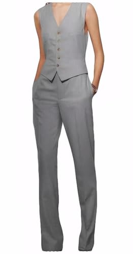 Linen Pants and Waistcoat Set for Women 2 PC Slim Fit Summer Linen Vest+Pant Women Suit4