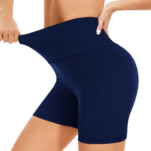 BLONGW Cycling Shorts Women- High Waisted Biker Shorts Tummy Control Black Yoga Gym Workout Athletic Running Sports Short Leggings UK（Navy Blue,S-M）