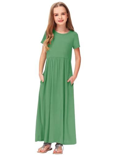 Image of Deerose Girls Maxi Dress Short Sleeve Casual Long Dresses with Pockets 5-14 Years