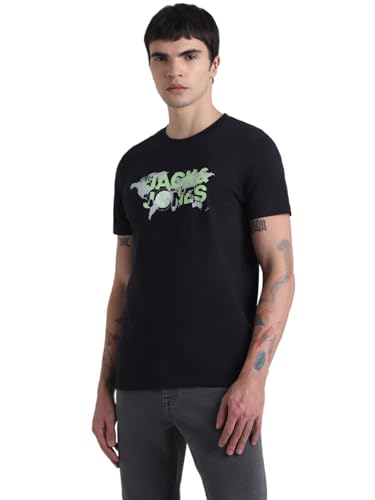 Image of Jack & Jones Men Pure Cotton Graphic Printed Slim Fit T-Shirt