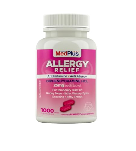 MedPlus Allergy Relief Medicine Diphenhydramine HCl 25 mg 1000 Tablets Antihistamine Relief for Indoor & Outdoor Allergies Made in USA