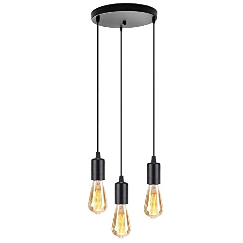 Mengjay Trade Douille de Lampe E27 Pendentif Lampes Suspendues Accessoires avec Câble Base de Lampe pour DIY Salon Salle Chambre Cuisine Couloir Rétro Lustre de Plafond Lampe (3 lumières)