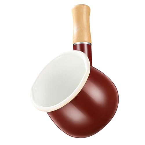 Toyvian Cacerola Esmaltada Pequeña para Leche con Mango de Madera Mini Jarra de Crema Multifuncional para Cocinar Leche y Alimentos para Bebés Olla de Calentamiento Rápido y Uso