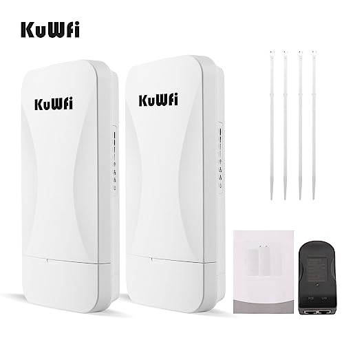 Image of KuWFi 5.8G Wireless Bridge, Point to Point Gigabit, 900Mbps, 3KM Range | 1Gbs LAN Ports Long Range CPE Bridge Network Extend Outdoor 1.86Miles to of Shop, Barn,Farm and CCTV Connection
