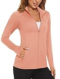 MAGCOMSEN UPF 50+ Sun Protection Long Sleeve Hiking Jackets Quick Dry Performance Athletic Workout Jacket with Thumb Holes Apricot L