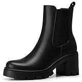 CELLENZ Women Chelsea Ankle Boots: Fashion Platform Boots - Chunky Heel Low Booties Womens - Black Leather 2026 Ankle Boot Night out Work Trip Size 8